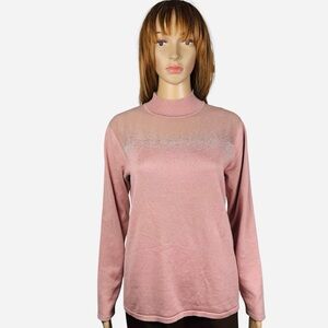 NWT New Cable & Gauge Dusty Rose Rhinestones Turtleneck Sweater Size L